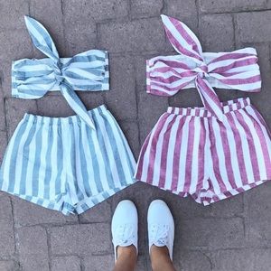2 Piece Striped Short Set